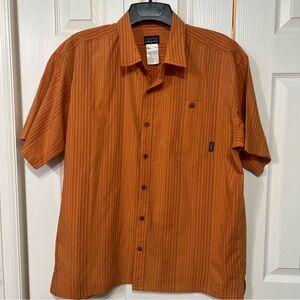 Patagonia Men L Shirt Hiking Casual Outdoor Adventure Orange Stripe